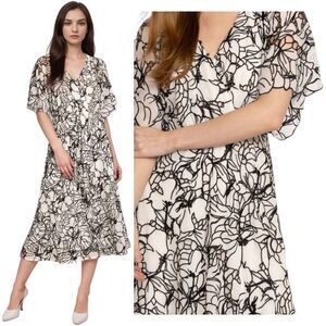 Johnny Was Embroidered Eyelet Bloom Midi Dress Sze M Black Ivory Wedding Sheer